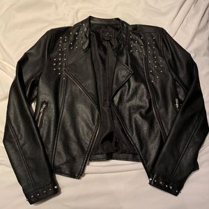 Studded motorcycle leather jacket in black